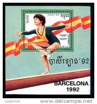 CAMBODGE 1992, GYMNASTIQUE FEMININE POUTRE,  J.O. BARCELONE, 1 Petit Bloc, Neuf / Mint. R1383 - Gymnastik