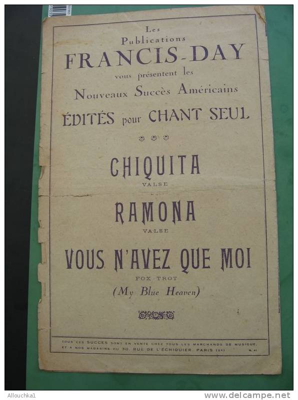 MUSIQUE PARTITIONS RAMONA VALSE CHANTEE FRANCIS DAY - Song Books