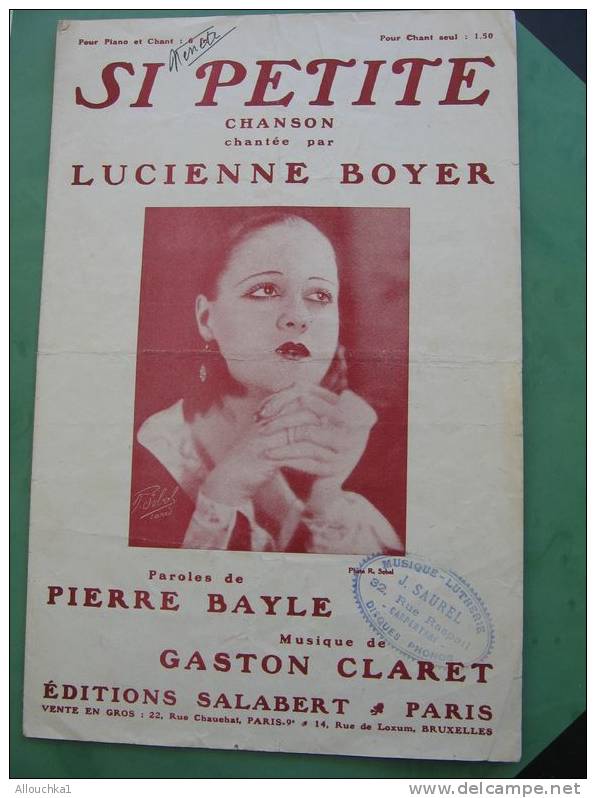 MUSIQUE PARTITION SI PETITE LUCIENNE BOYER EDITIONS SALABERT  DACTYLO - Song Books