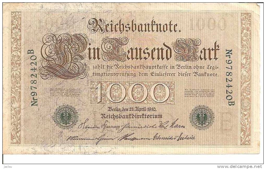 BILLET 1000 BERLIN 21 AVRIL 1910 REF1578 - 1.000 Mark