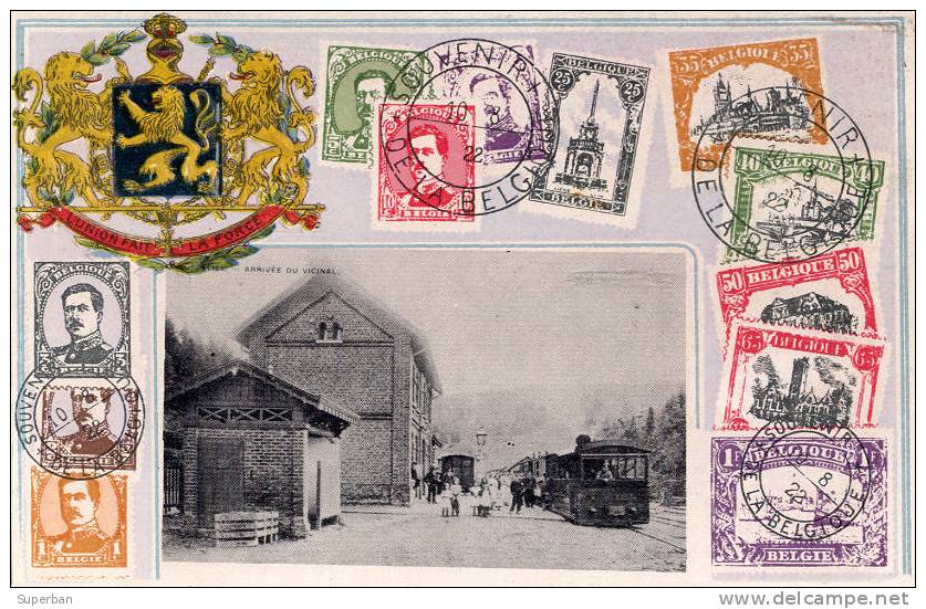 HOUFFALIZE : GARE Et ARRIVÉE DU TRAM VICINAL / REPRODUCTION De TIMBRES De BELGIQUE - ANNÉE: 1922 (z-617) - Houffalize