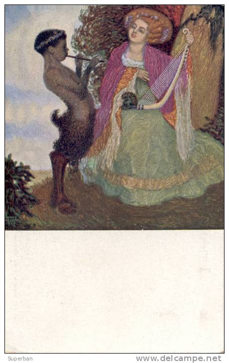 ART DÉCO / ´JUGEND´ POSTKARTE : SCHERZO -> FAUNE Et FEMME Avec LYRE - ILLUSTRATION: H. PELLAR - ANNÉE: ENV. 1919 (z-621) - Sonstige & Ohne Zuordnung