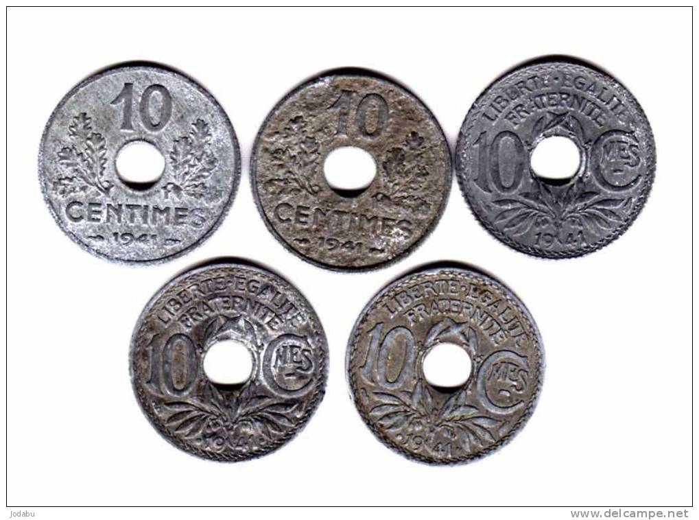 5 Piéces 10 Centimes 1941 état Francais - 10 Centimes