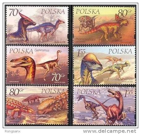 2000 POLAND Prehistoric Animals 6v - Unused Stamps