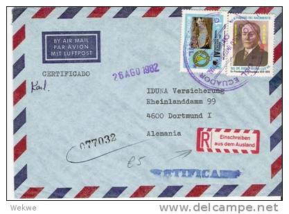 EC019/ ECUADOR - Luftpost 1982 Mit Deutschem R-Zettel Bei Der Ankunft - Ecuador