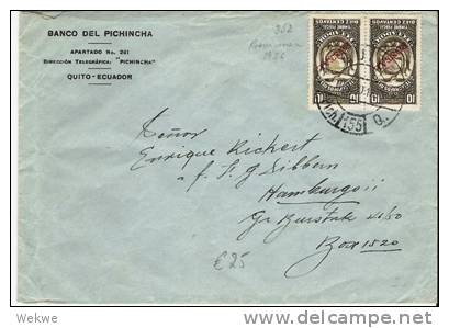 EC021/  ECUADOR - Brief Mit Fiscalmarken überdruckt POSTAL.Provisorien1936 Nach Hamburg - Ecuador