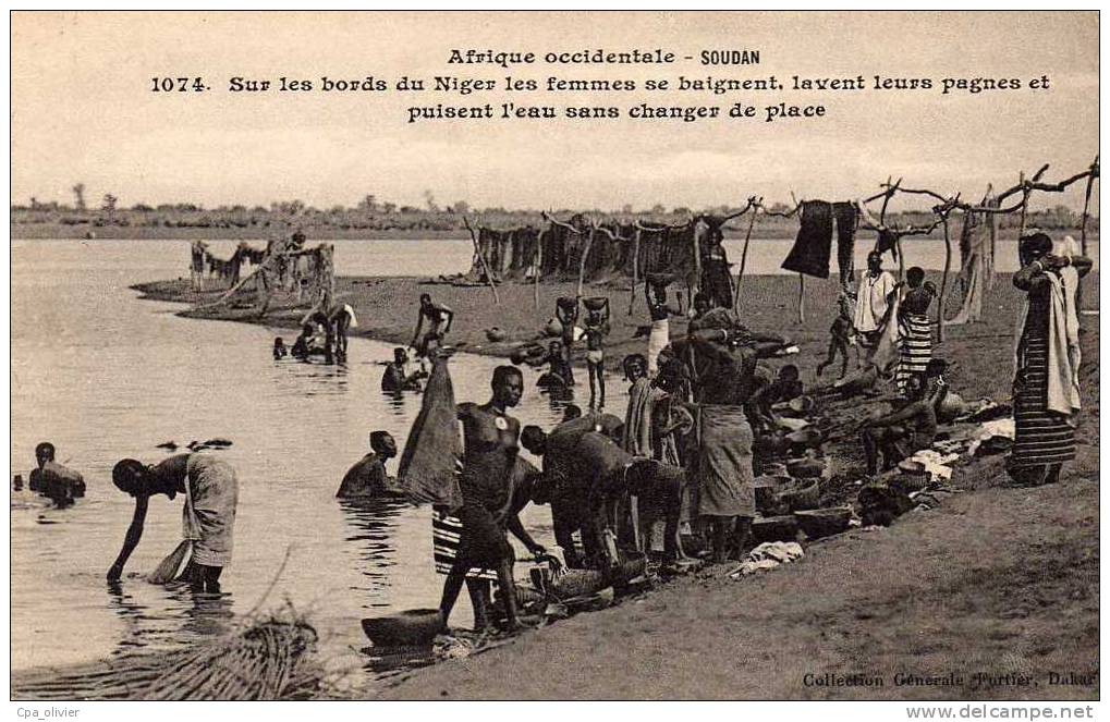 MALI Bords Du Fleuve Niger, Types, Femmes Au Lavoir, Ed Fortier 1074, Afrique Occidentale, Soudan, AOF, 190? - Malí