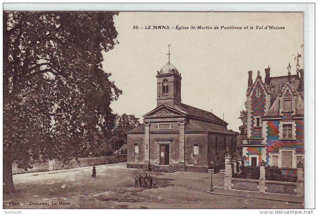 SUPERBE CPA..LE MANS..ANIMEE..BELLE VUE AERIENNE DE L´EGLISE SAINT MARTIN DE PONTLIEUE ET LE VAL D´HUISNE.. - Le Mans