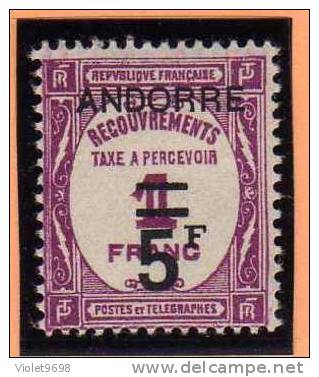 ANDORRE FRANCAIS: Taxe N° 15 ** - Ungebraucht