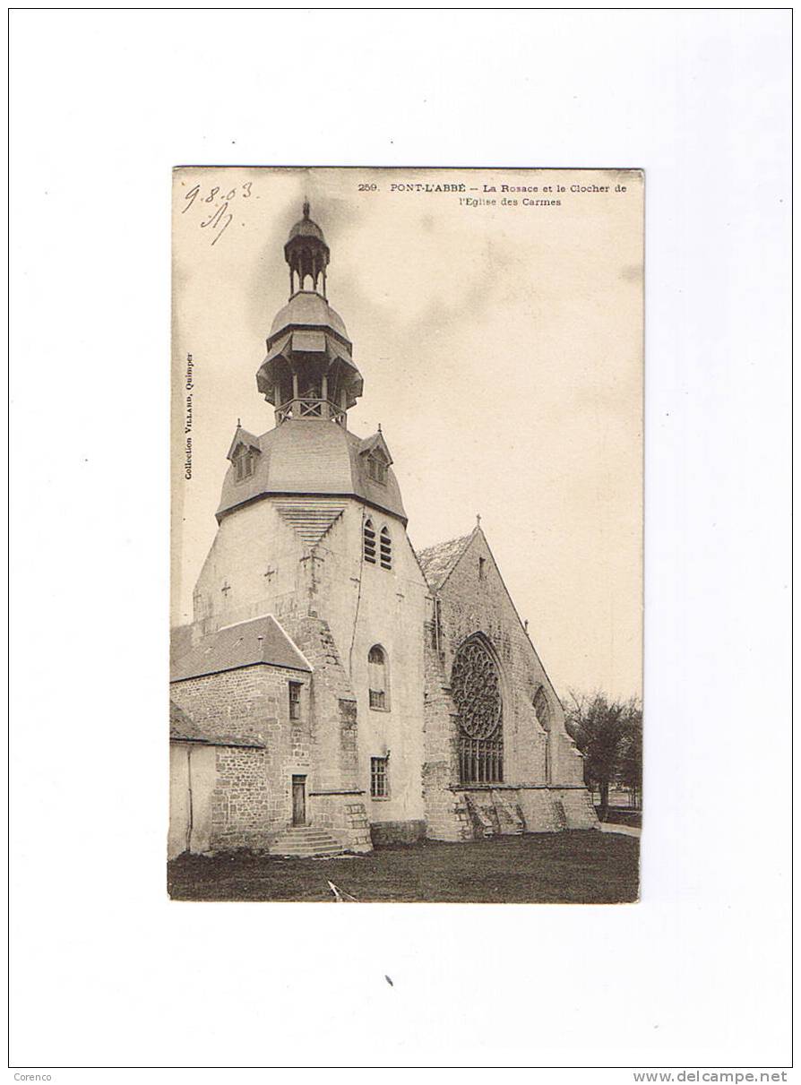 29   PONT L ABBE   259  Clocher De L église Des Carmes  Circulée   1903 - Pont L'Abbe