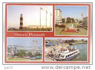 Jolie CP Angleterre Historic Plymouth Multivue Phare Smeaton's Tower Armada Way Tamar Bridge Pont Suspendu Bateau - Plymouth