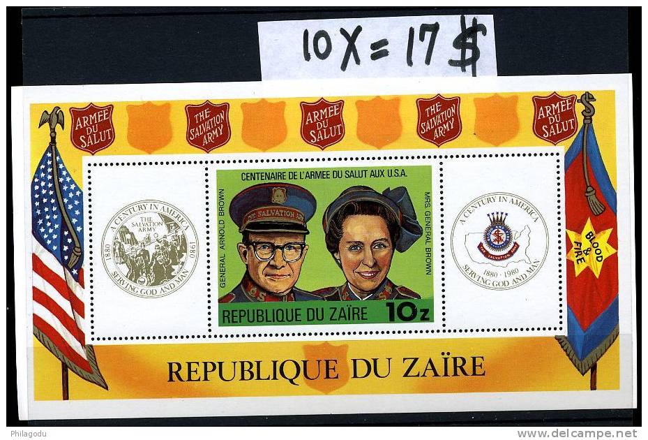 Zaire   SALVATION ARMY  Armée Du Salut   Lot De 10 Blocs ++ Less Than 10% C.V. - Nuovi