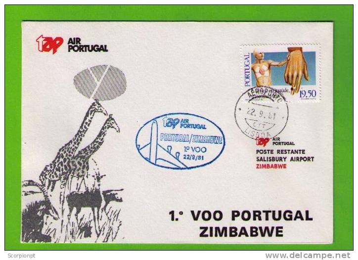 Avions Aviation Transports TAP Airline Cover 1st Flight  PORTUGAL  22/9/1981 Lisboa - ZIMBABWE (Salisbury) Afrique Sp456 - Storia Postale