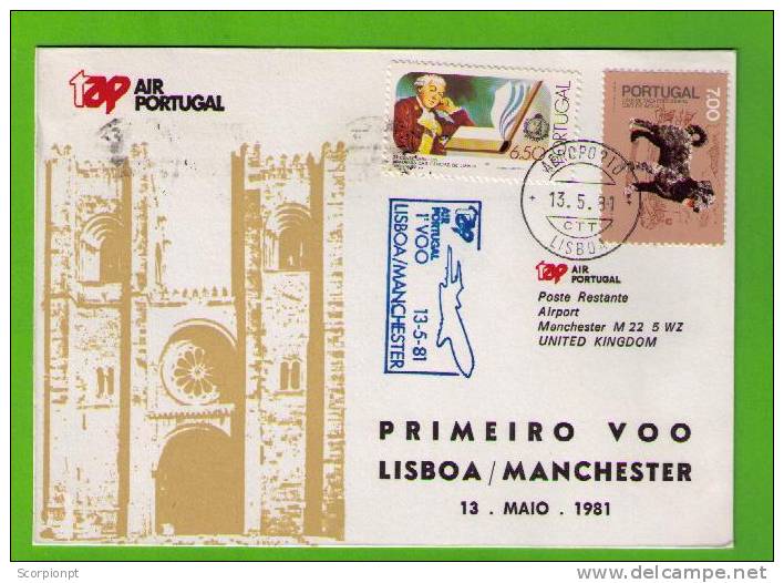 Sp364 PORTUGAL  1st  FLIGHT By TAP, Mailed 1981 LISBOA »MANCHESTER (United Kingdom) - Covers & Documents