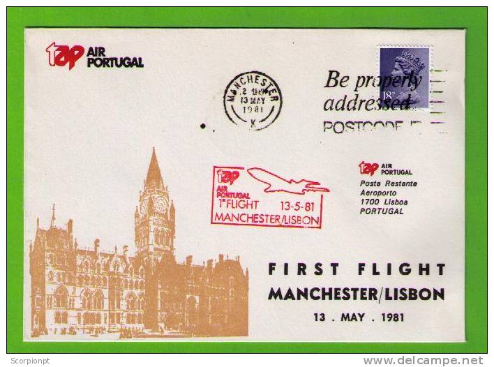 1981 "RETURN" 1st  FLIGHT By TAP, Airmail MANCHESTER (United Kingdom)  LISBOA (Portugal) Sp365 - Sonstige (Luft)