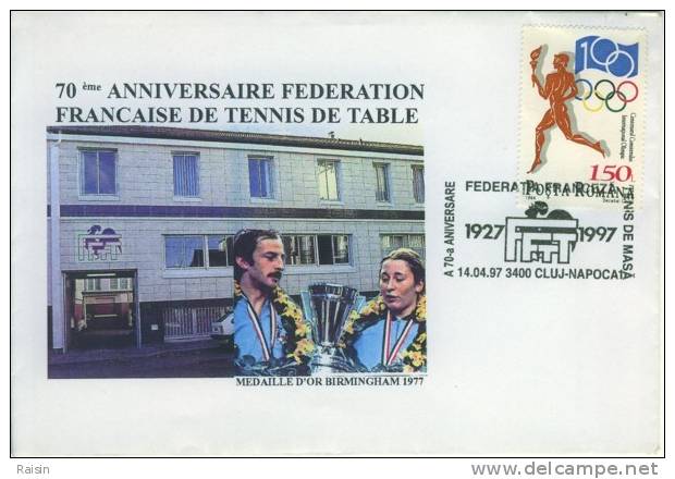 70 Ans  De  La  Fédération Française   De Tennis  De Table   Enveloppe Illustrée Et Oblitération Concordante - Tennis De Table