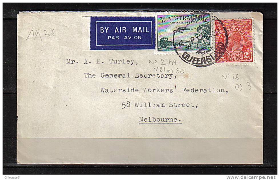 0020 12/12/36 - Australie Pour Melbourne "Par Avion " Avec PA 2 Et N° 26 . - Postmark Collection