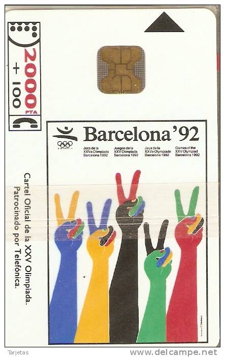 CP-014 TARJETA BARCELONA'92 CARTEL E.SATUÉ -NUEVA MINT- - Commémoratives Publicitaires