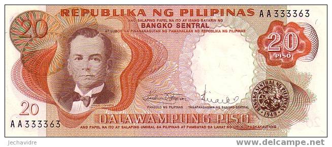 PHILIPPINES  20 Piso  Non Daté (1969)   Signature 8   Pick 145b    ***** BILLET  NEUF ***** - Filippine