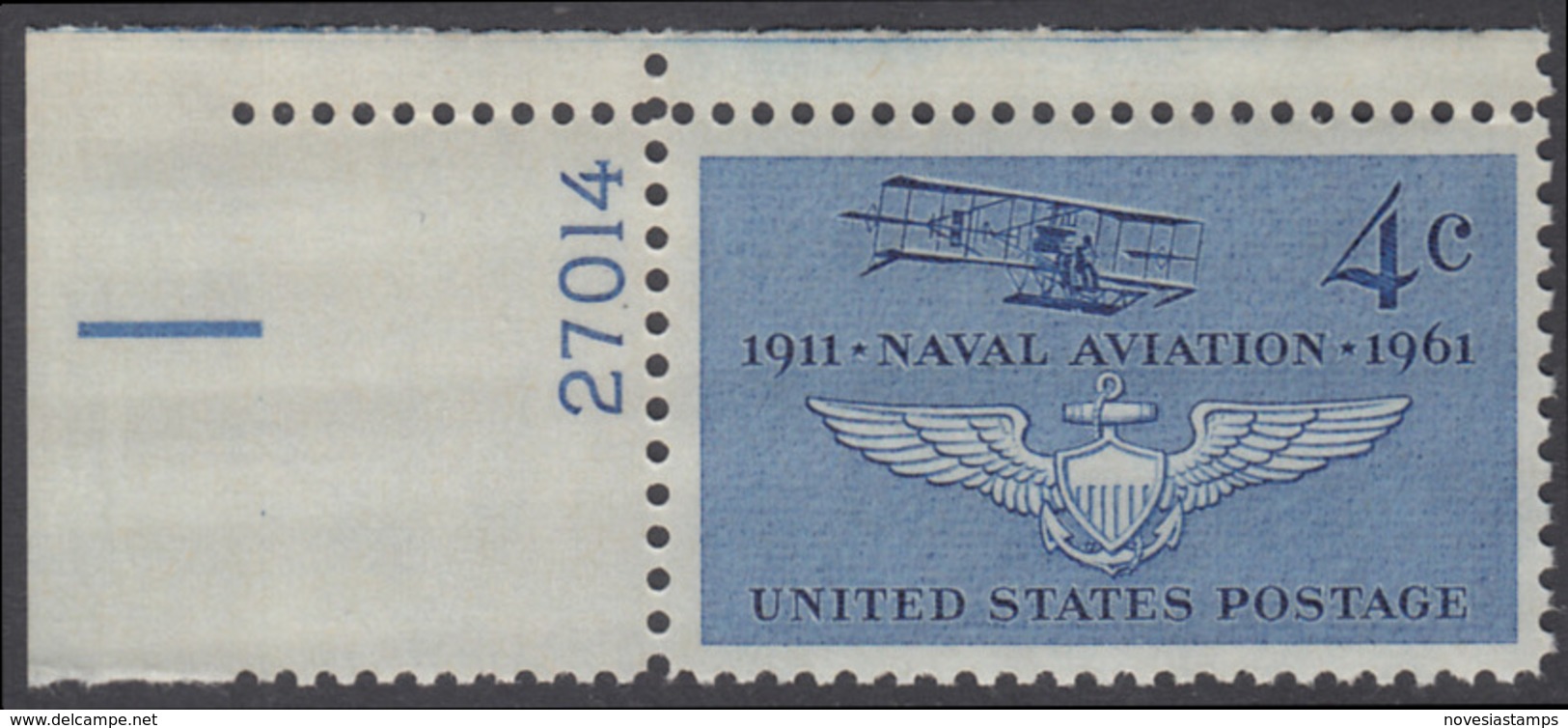 !a! USA Sc# 1185 MNH SINGLE From Upper Left Corner W/ Plate-# 27014 - Naval Aviation - Unused Stamps