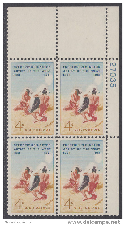 !a! USA Sc# 1187 MNH PLATEBLOCK (UR/27035) - Frederick Remington - Unused Stamps