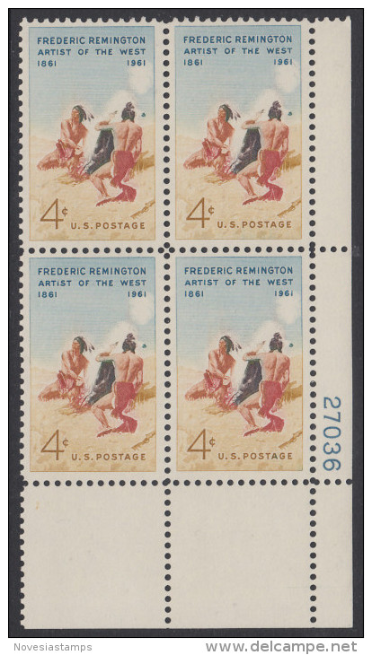 !a! USA Sc# 1187 MNH PLATEBLOCK (LR/27036) - Frederick Remington - Unused Stamps