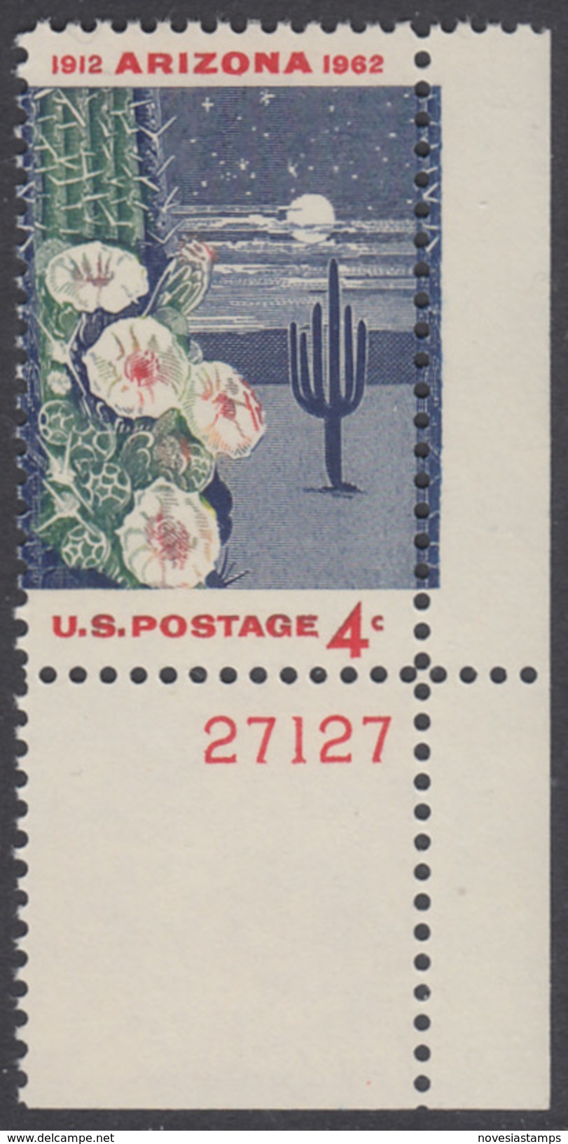 !a! USA Sc# 1192 MNH SINGLE From Lower Right Corner W/ Plate-# 27127 - Arizona - Unused Stamps
