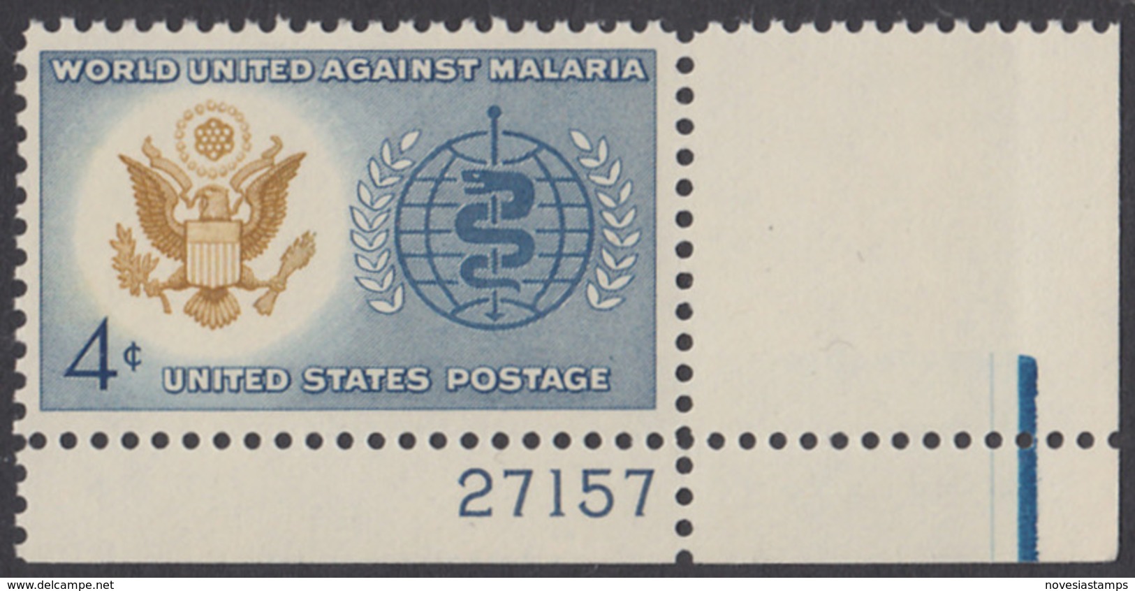 !a! USA Sc# 1194 MNH SINGLE From Lower Right Corner W/ Plate-# 27157 - Malaris Eradication - Unused Stamps