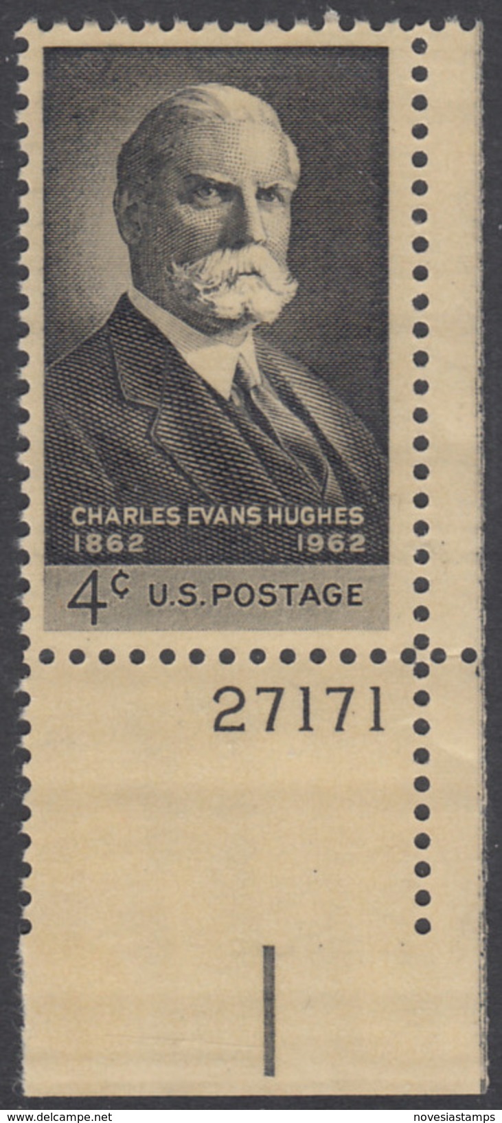 !a! USA Sc# 1195 MNH SINGLE From Lower Right Corner W/ Plate-# 27171 - Charles Evans Hughes - Nuovi