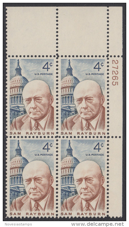 !a! USA Sc# 1202 MNH PLATEBLOCK (UR/27265/a) - Sam Rayburn - Neufs