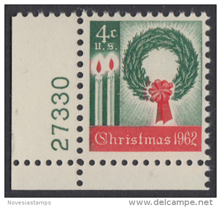 !a! USA Sc# 1205 MNH SINGLE Fom Lower Left Corner W/ Plate-# 27330 - Christmas - Ongebruikt