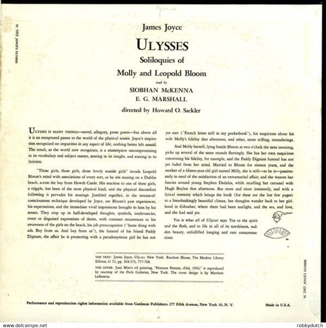 * LP * JAMES JOYCE - ULYSSES (Soliloquies Of Molly And Leopold Bloom) USA Ex!!! - Autres & Non Classés