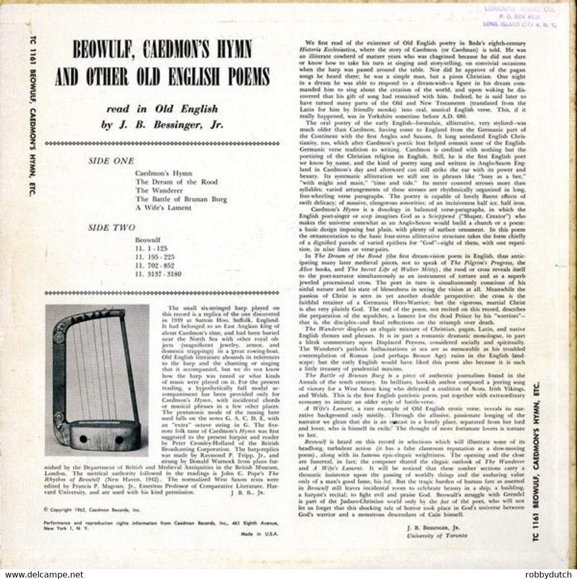 * LP * BEOWULF, CAEDMON'S HYMN AND OTHER OLD ENGLISH POEMS (USA 1962 Ex!!!) - Andere & Zonder Classificatie