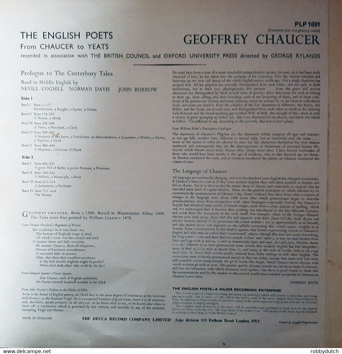 * LP * CHAUCER - PROLOGUE TO THE CANTERBURY TALES (UK 1966 Ex!!!) - Andere & Zonder Classificatie