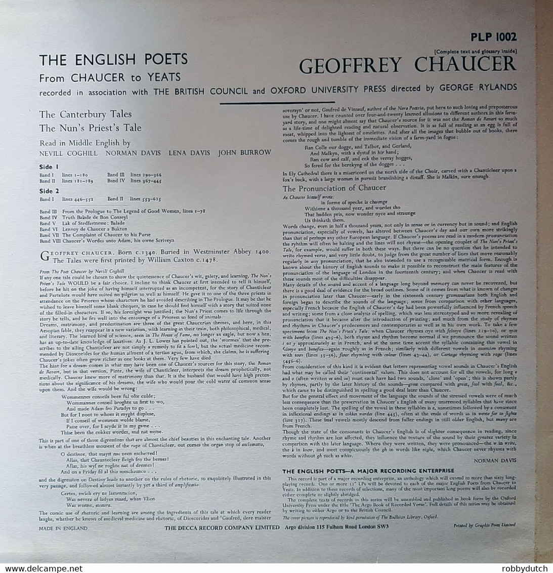 * LP * CHAUCER - THE CANTERBURY TALES / THE NUN'S PRIEST'S TALE (UK 1966 Ex!!!) - Other & Unclassified