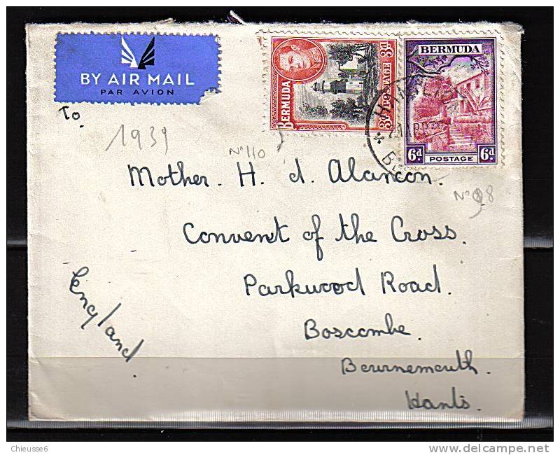 0022 - Bermudes  - 1939  Pour L' Angleterre. N° 98 - 110 -" Par Avion" - Marcofilie