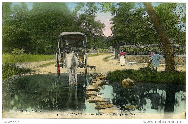 78 - YVELYNES - LE VESINET - PASSAGE Du GUE - CALECHE - CARTE COLORISEE 1910 - Le Vésinet