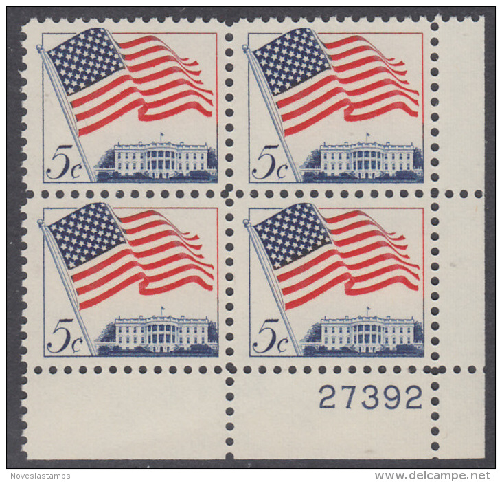 !a! USA Sc# 1208 MNH PLATEBLOCK (LR/27392/a) - Flag Over White House - Neufs