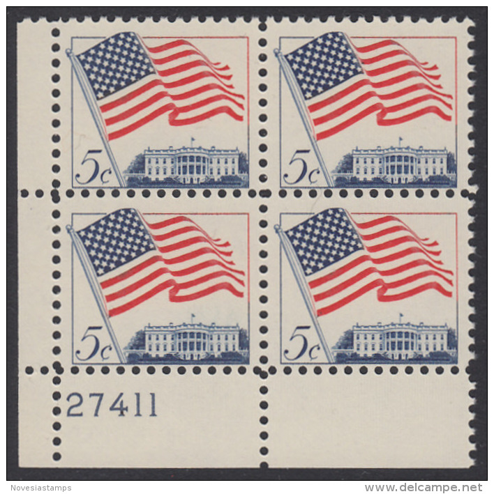 !a! USA Sc# 1208 MNH PLATEBLOCK (LL/27411) - Flag Over White House - Neufs