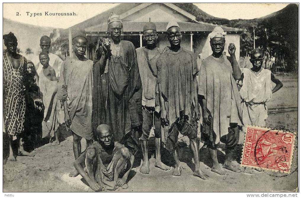 Scènes Et Types - Hommes - Types Kouroussah, Personnages En Costume Tribal - Guinée Française