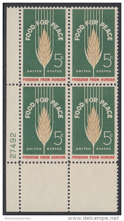 !a! USA Sc# 1231 MNH PLATEBLOCK (LL/27492) - Food For Peace - Neufs