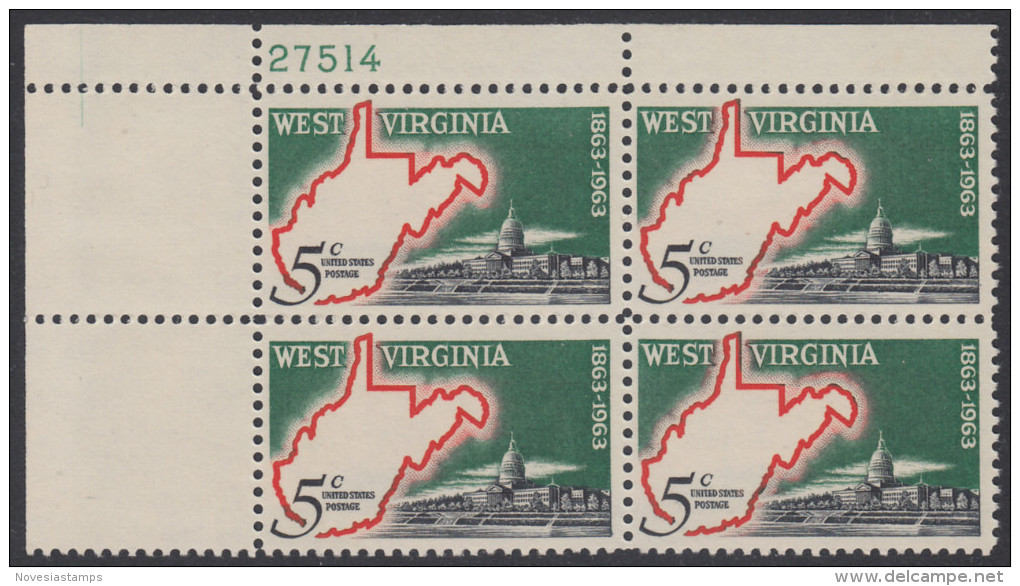 !a! USA Sc# 1232 MNH PLATEBLOCK (UL/27514) - West Virginia Statehood - Neufs