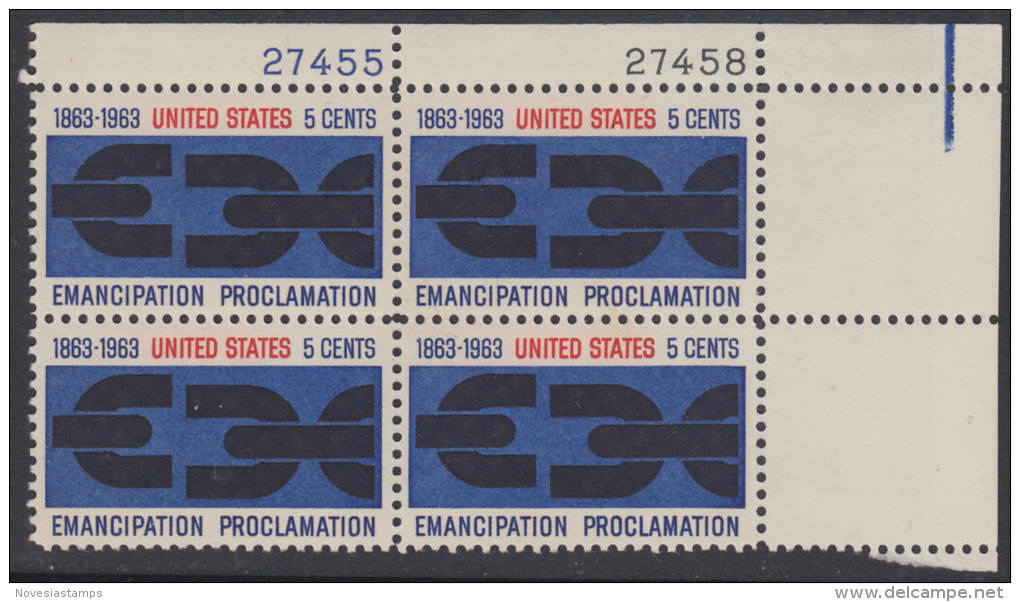 !a! USA Sc# 1233 MNH PLATEBLOCK (UR/27458) - Emancipation Proclamation - Neufs