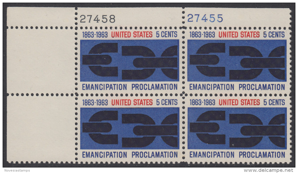 !a! USA Sc# 1233 MNH PLATEBLOCK (UL/27458) - Emancipation Proclamation - Neufs