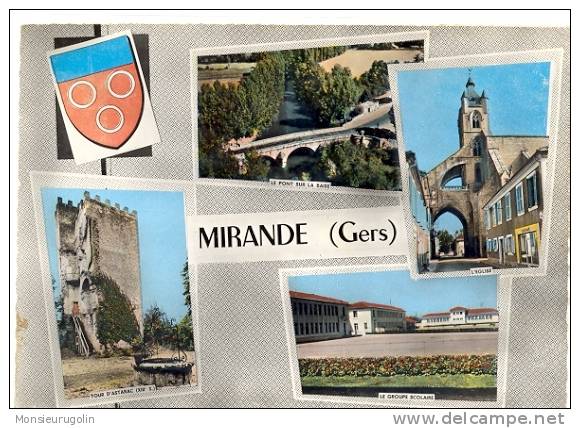 32 ) MIRANDE, Multivues, Et Blason, CPSM COuleur Grand Format, APA POUX EDIT - Mirande