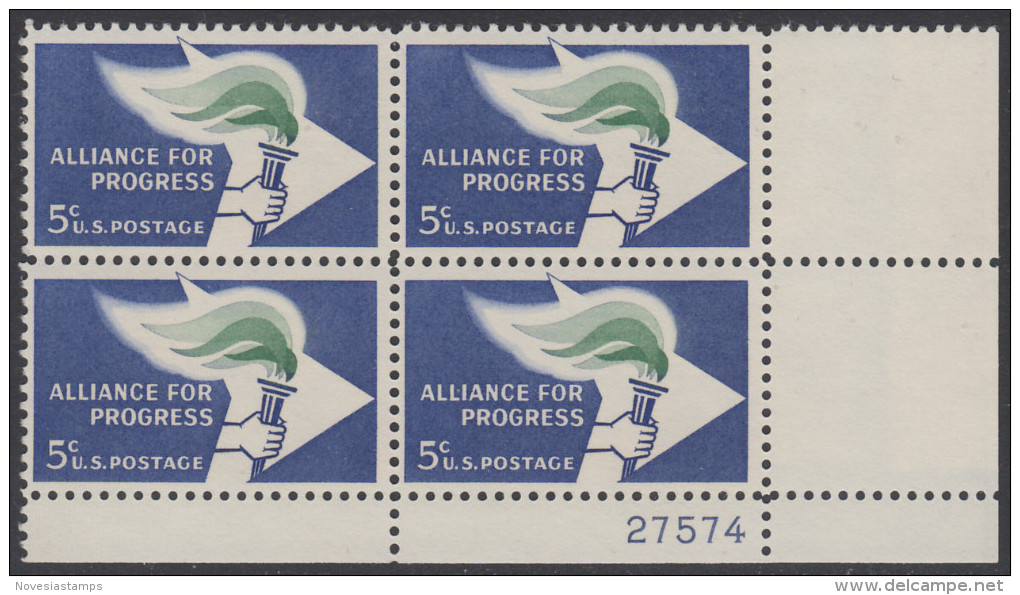 !a! USA Sc# 1234 MNH PLATEBLOCK (LR/27574) - Alliance For Progress - Neufs