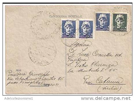 1024)CARTOLINA CON 3X35C.+15C. IMPERIALE DA CUNEO A S. PIETRO CLARENZA  IL 29-5-1945 - Poststempel