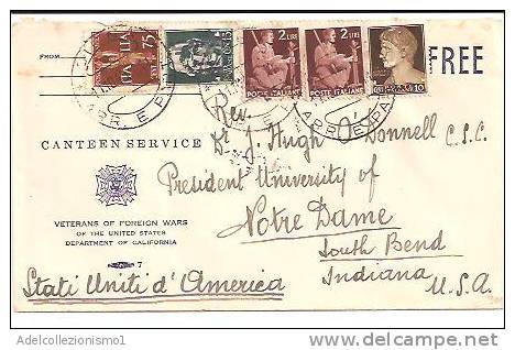 1039)lettera Aerea Con 75c.aerea+10c.15c. Imperiale+2x2£ Democratica Da Siena A Indiana Il 2-1- 1950 - Poststempel