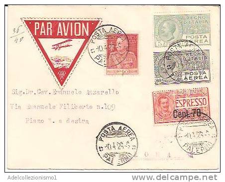 1045)primi Voli Con 60c.+5£ Aerea60c. Giubileo+70c.sù 60c. Espressoda Palermo A Roma  Il 10-4-1926 - Marcophilie (Avions)