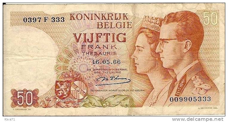 50 Francs  "BELGIQUE"  15 Mai 1966     Bc 7 - 50 Francs